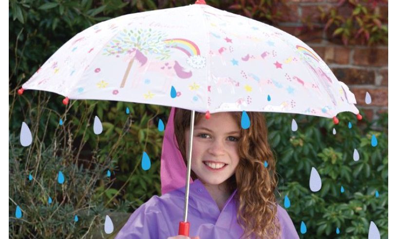 The unicorn color changing umbrella that fills in with color when wet