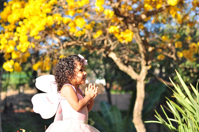 Fairy butterfly child in spring