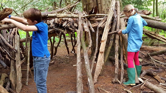 Kids building fort