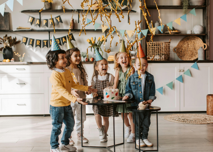 Kids with birthday cake